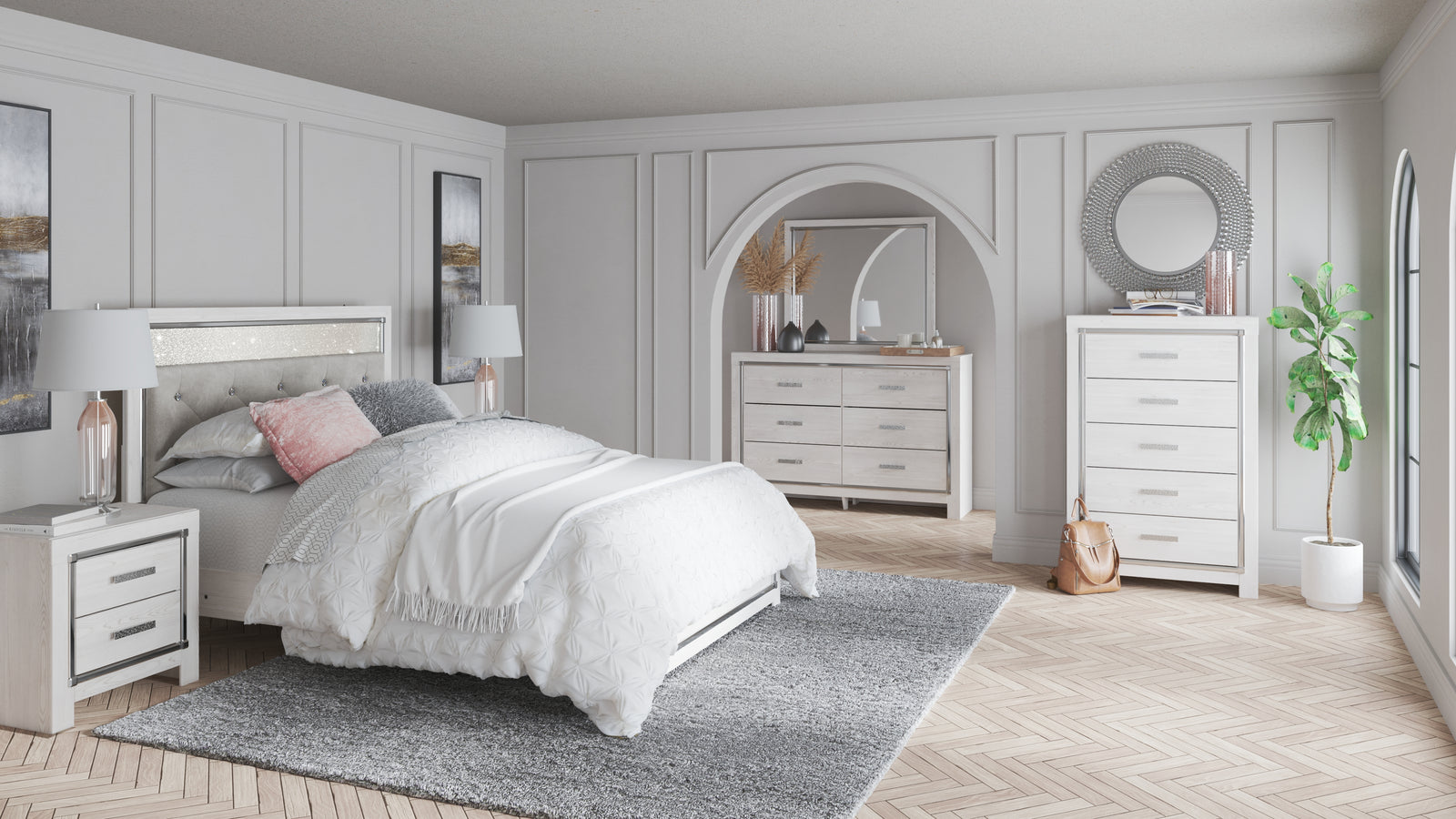 Altyra White Panel Headboard Bedroom Set