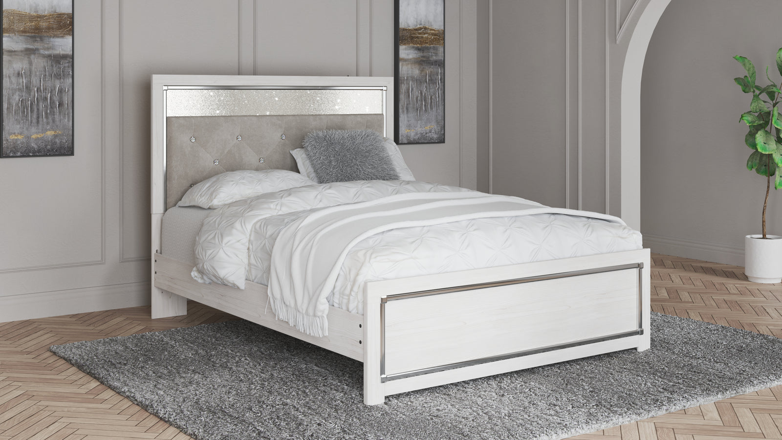 Altyra White Queen Panel Bed