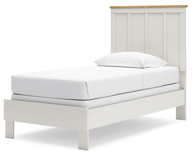 Linnocreek White/Warm Brown Twin Panel Bed