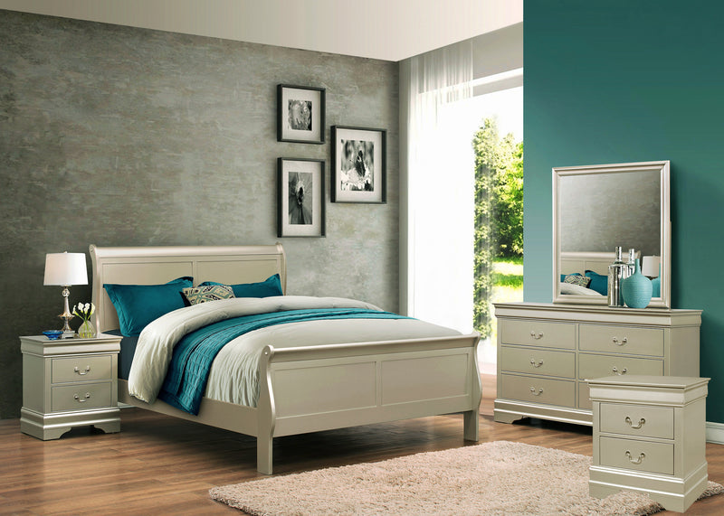 Louis Philip Champagne Classic And Modern Wood Full Sleigh Bed