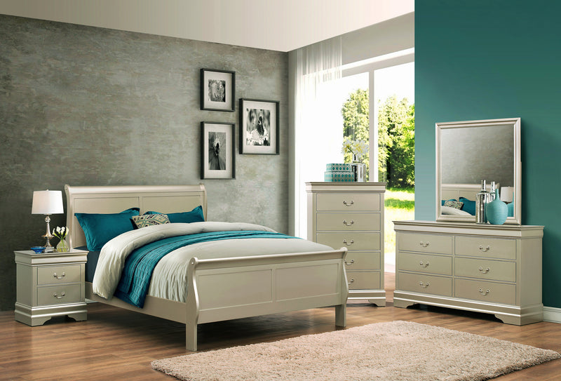 Louis Philip Champagne Classic And Modern Wood King Sleigh Bed