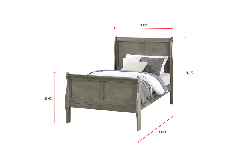 Louis Philip Gray Classic And Modern Wood Twin Sleigh Bed