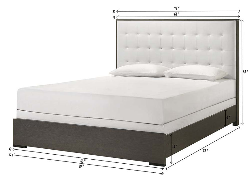 Sharpe Gray/White Modern Solid Wood And Veneers Fabric Upholstered Tufted Queen Bed