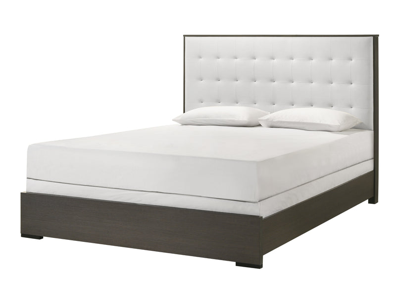 Sharpe Gray/White Modern Solid Wood And Veneers Fabric Upholstered Tufted King Bed