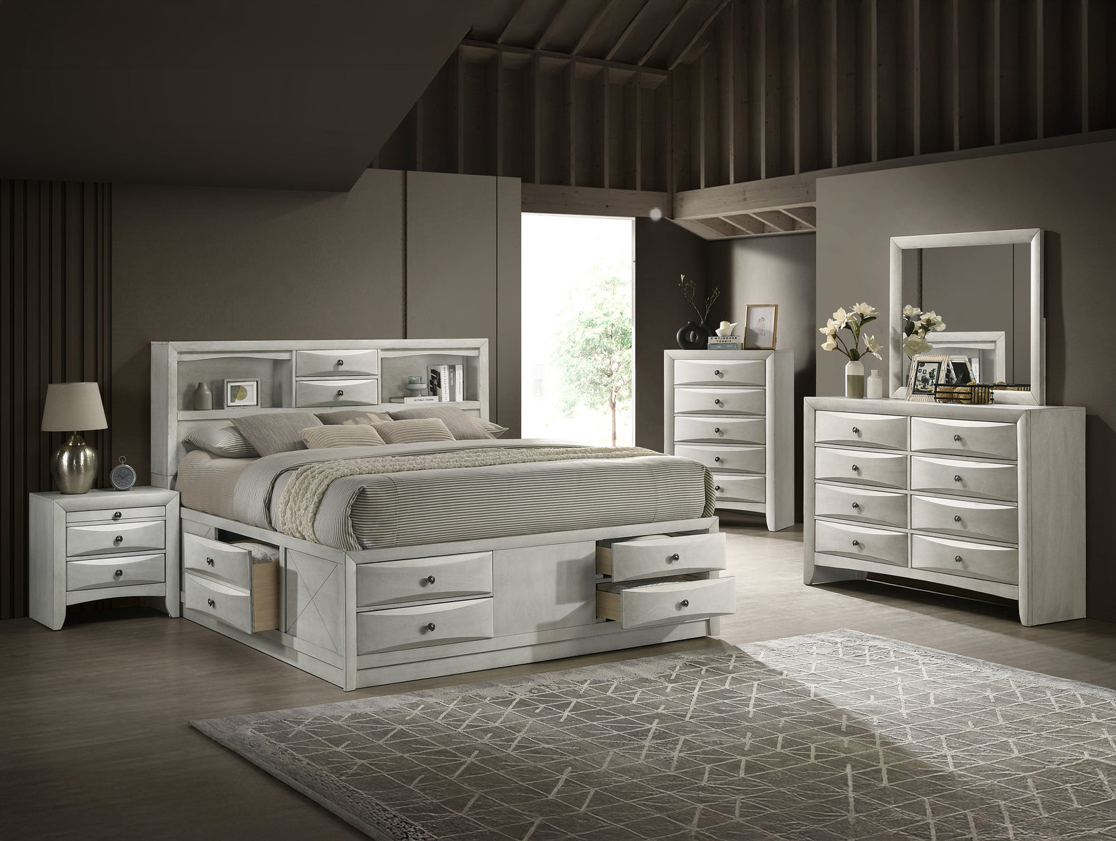 Emily White Storage Platform Bedroom Set