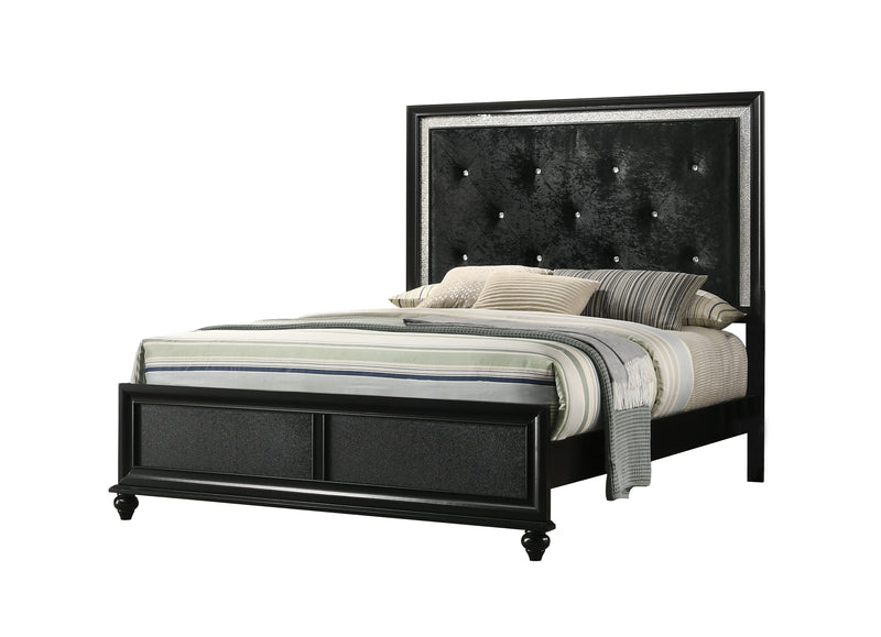 Lila Black Modern Contemporary Solid Wood Velvet Upholstered Tufted Queen Bed
