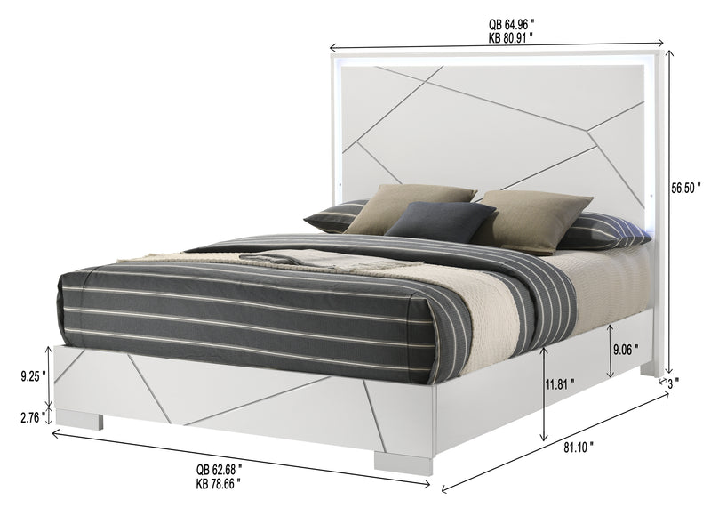 Ayla White LED Panel King Bed