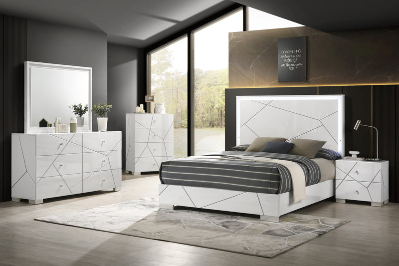 Ayla White LED Panel King Bed