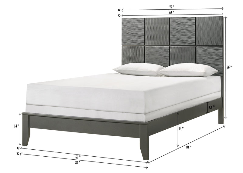Denker Gunmetal Modern Contemporary Solid Wood Queen Bed