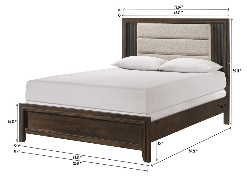 Carlton Brown Upholstered Panel Queen Bed