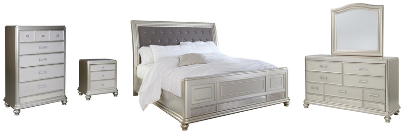 Coralayne Silver Upholstered Sleigh Bedroom Set