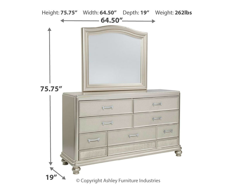 Coralayne Silver Upholstered Sleigh Bedroom Set