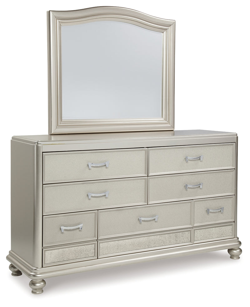 Coralayne Gray Upholstered Tufted Curved Mirror Bedroom Set