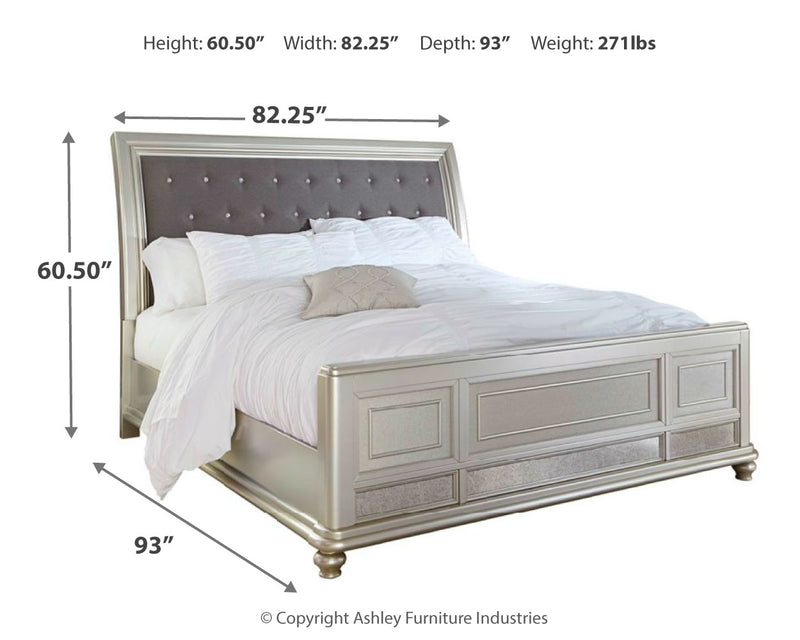 Coralayne Silver Upholstered Sleigh Bedroom Set