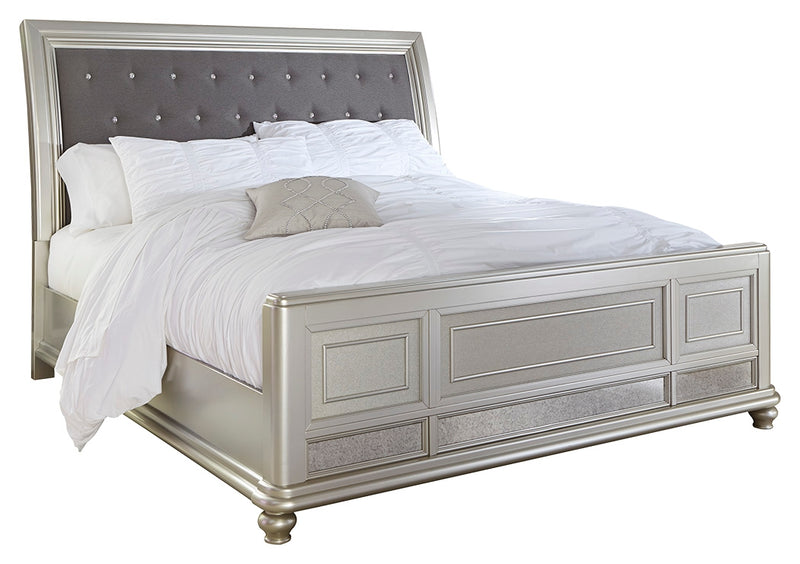 Coralayne Silver Upholstered Sleigh Bedroom Set