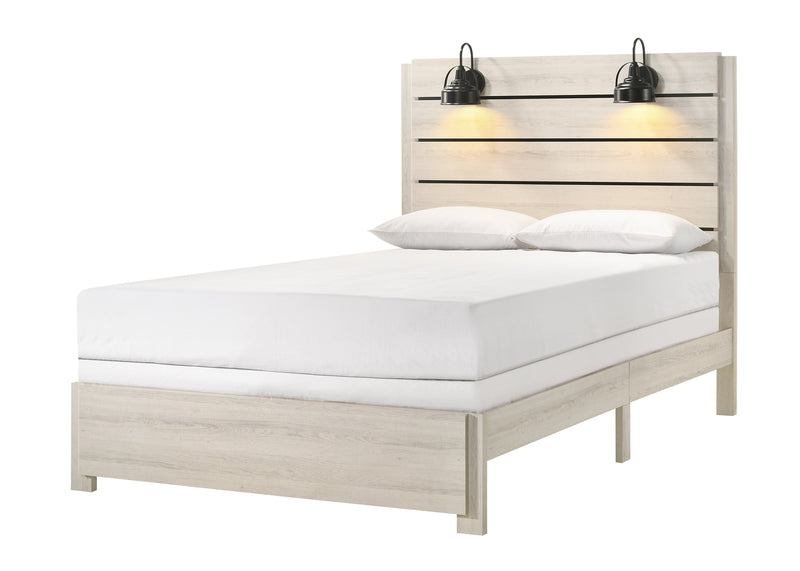 Carter White Modern Contemporary Solid Wood And Veneers LED King Bed