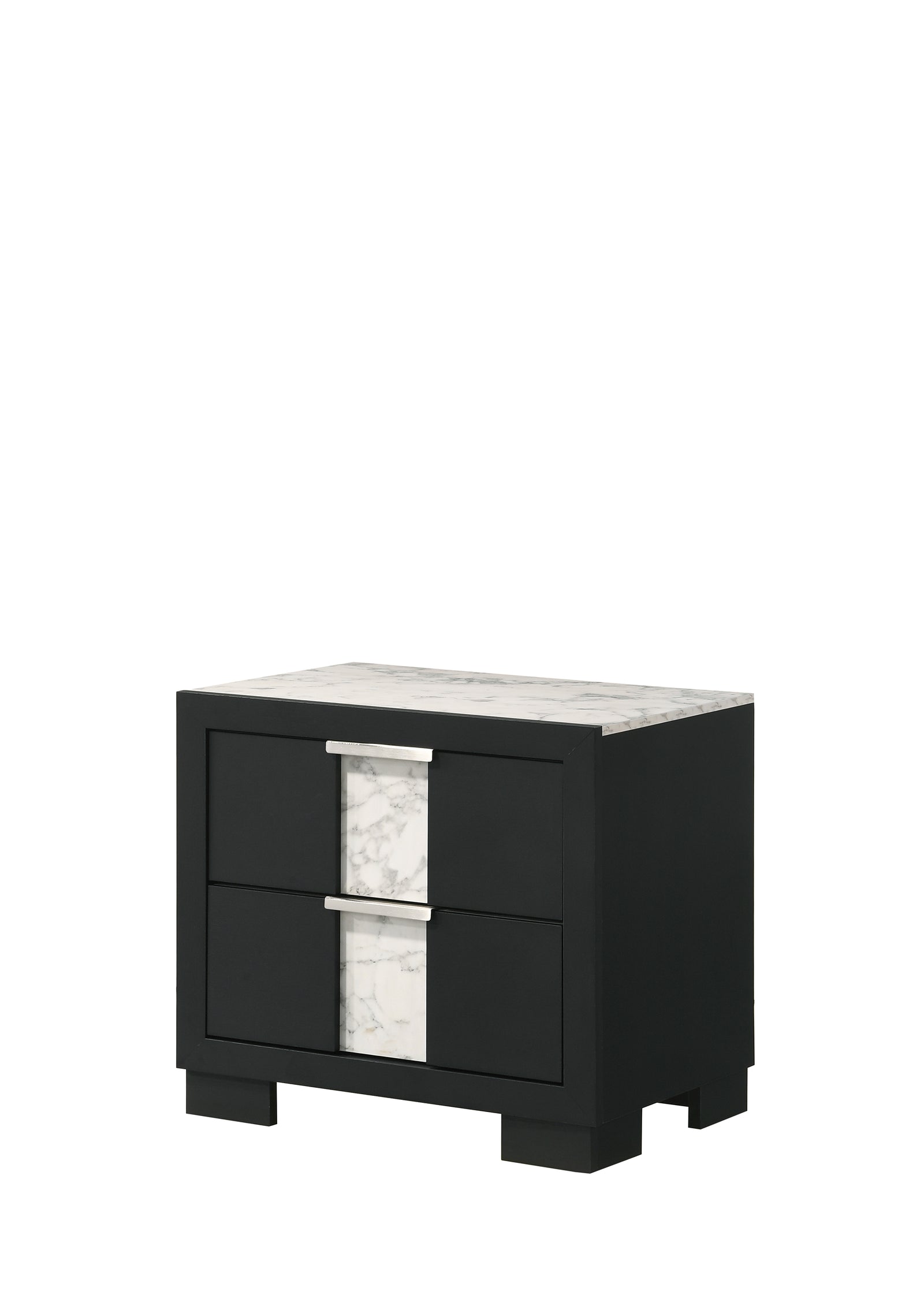 Rangley Black Modern Contemporary Solid Wood Marble 2-Drawers Nightstand