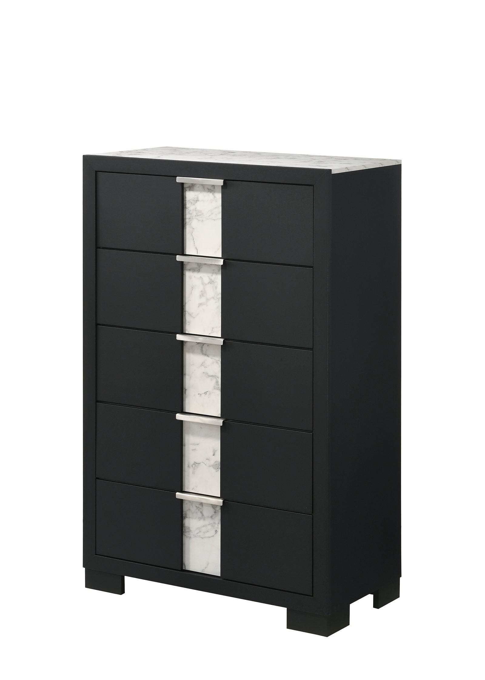Rangley Black Modern Contemporary Solid Wood Marble 5-Drawers Chest