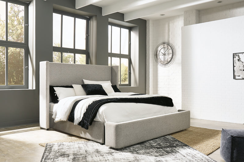 Fawnburg Gray King Upholstered Storage Bed