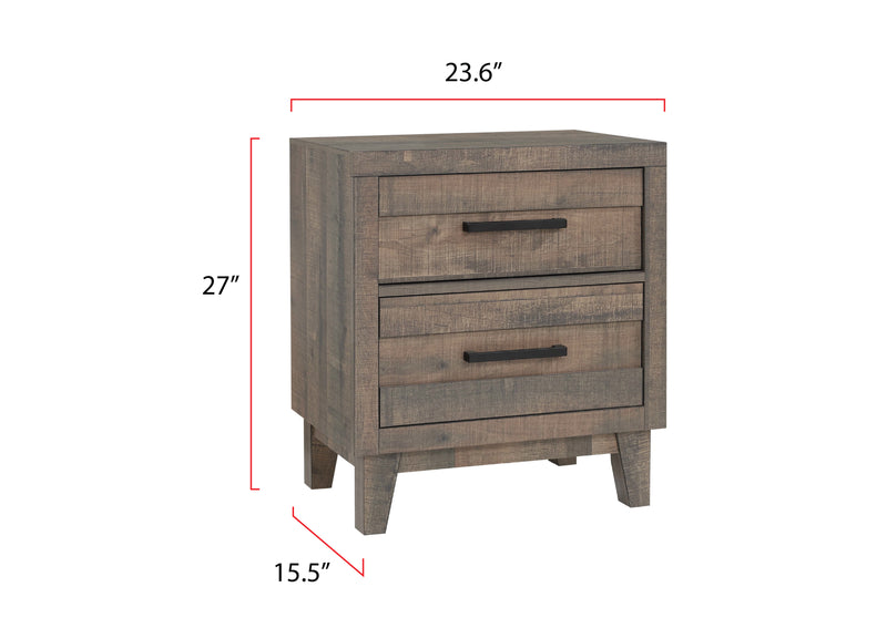 Tacoma Night Stand Rustic Brown, Contemporary Wood Veneers And Solid, Plank Metal 2 Drawers
