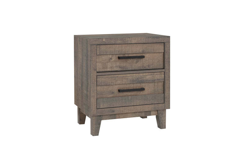 Tacoma Night Stand Rustic Brown, Contemporary Wood Veneers And Solid, Plank Metal 2 Drawers