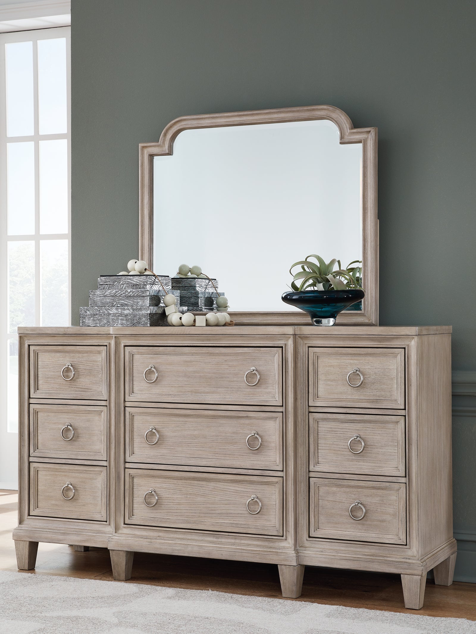 Jorlaina Light Grayish Brown Dresser And Mirror