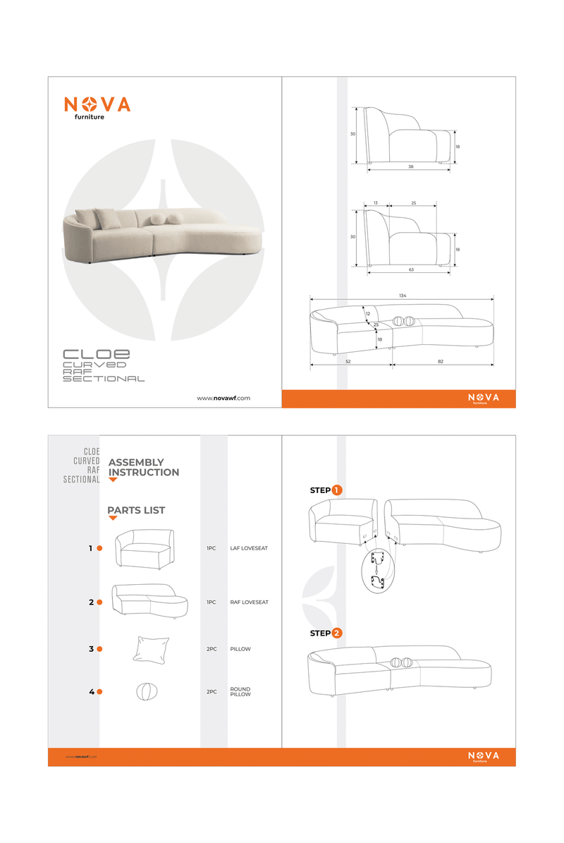 Ava Ivory Boucle Curved 134" RAF Sectional