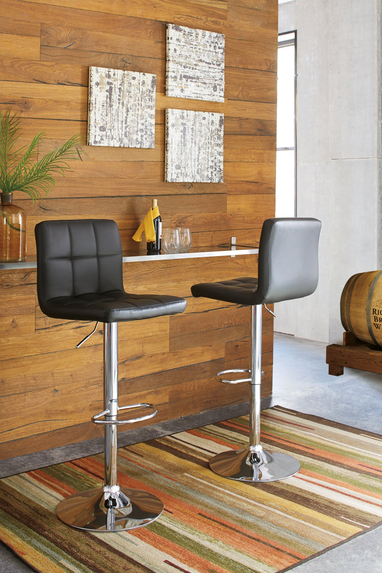 Bellatier Black Chrome Finish 2-Piece Bar Stool