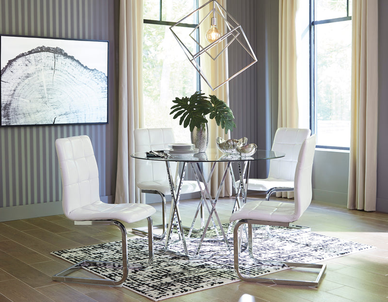 Madanere White Chrome Finish Dining Table And 4 Chairs