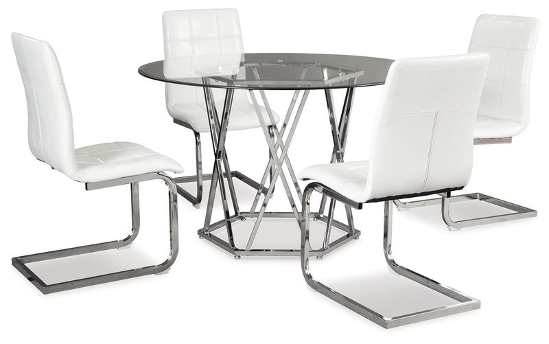 Madanere White Chrome Finish Dining Table And 4 Chairs