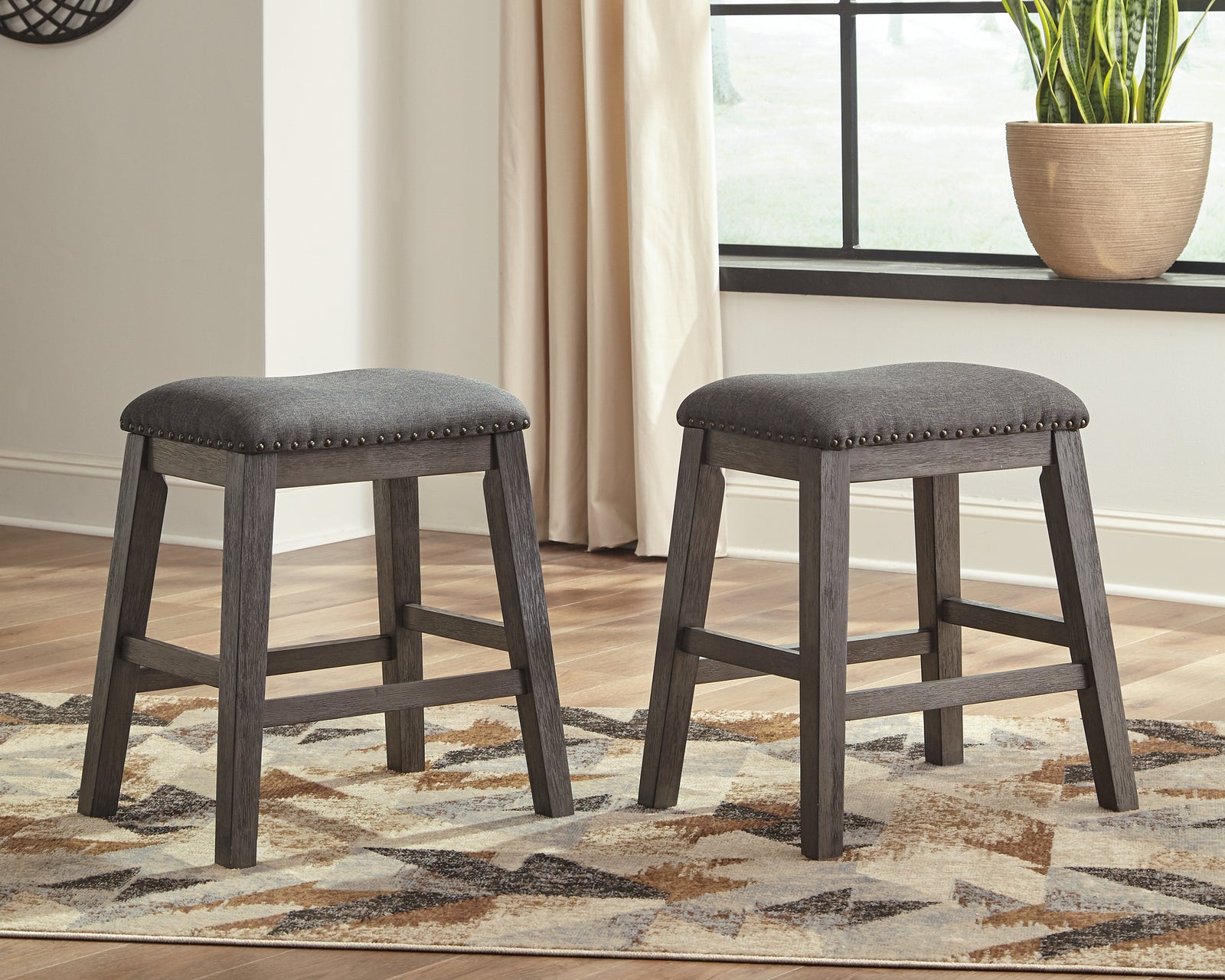 Caitbrook Gray Counter Height Upholstered Bar Stool