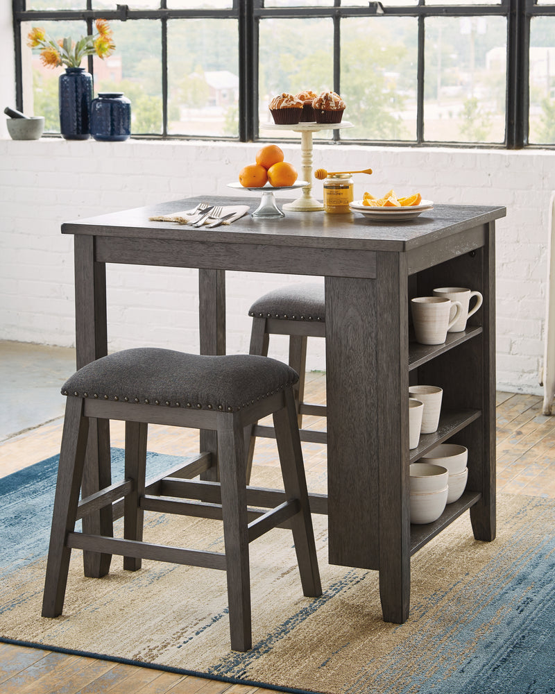 Caitbrook Gray Counter Height Dining Table And Bar Stools (Set of 3)