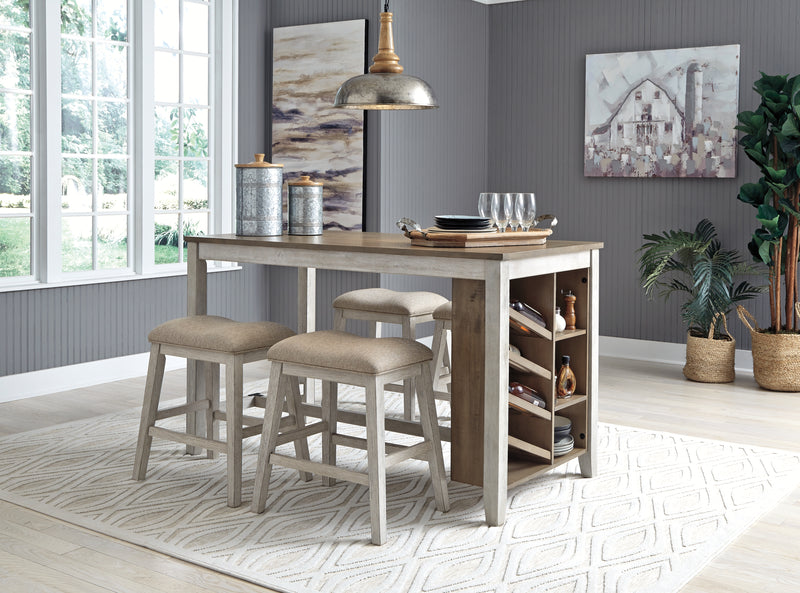 Skempton White Light Brown Counter Height Dining Table And 4 Barstools