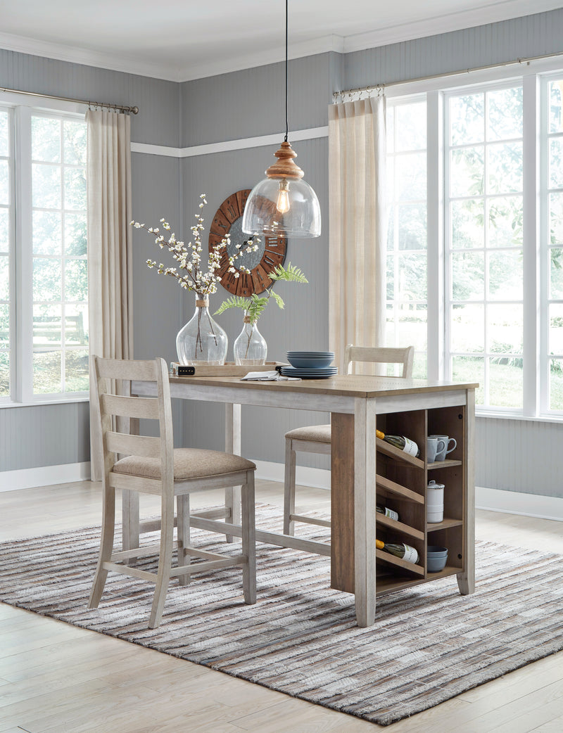 Skempton White/light Brown Counter Height Dining Table And 2 Barstools PKG000544 - D394-32 | D394-124 | D394-124