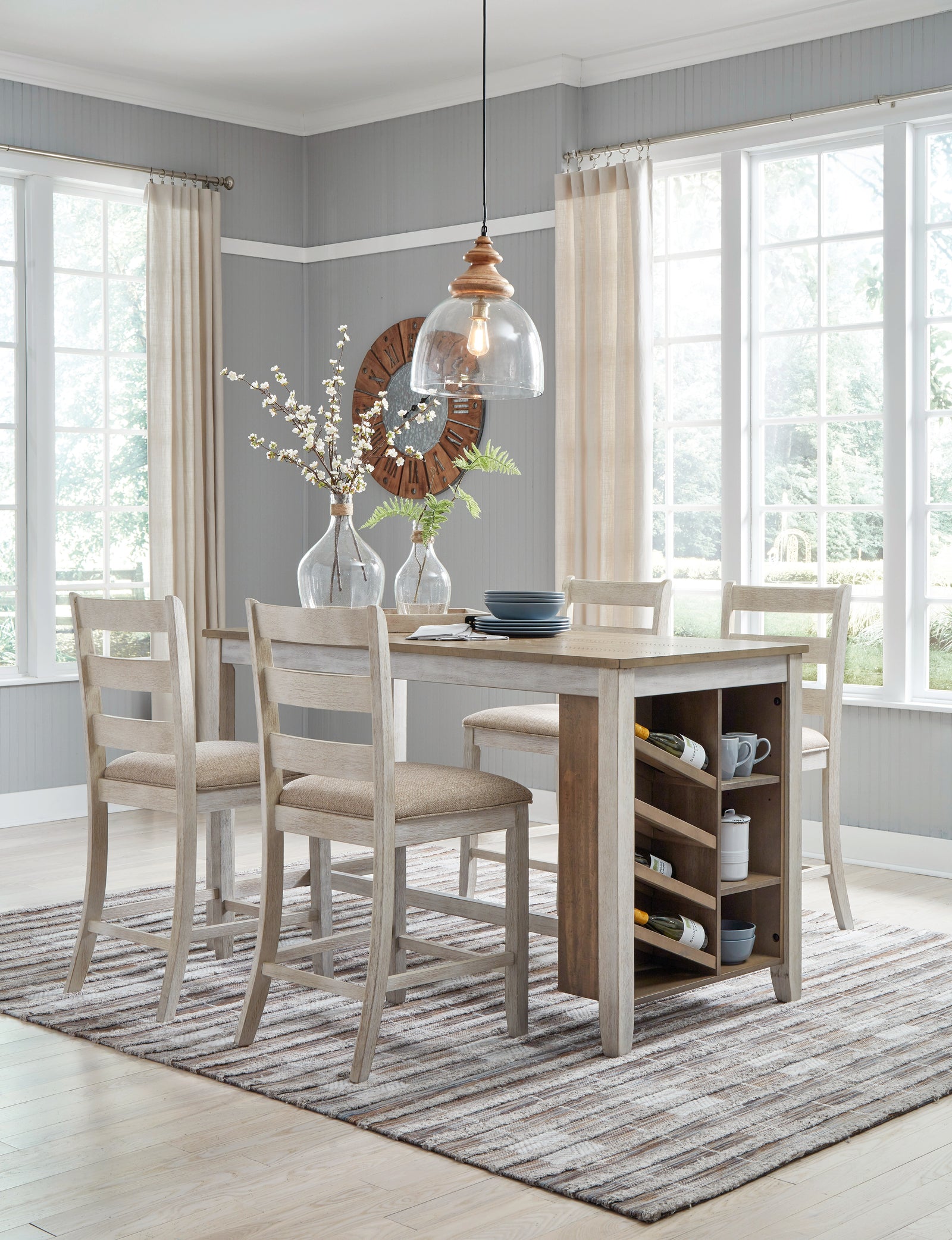 Skempton White Light Brown Counter Height Dining Table And 4 Barstools