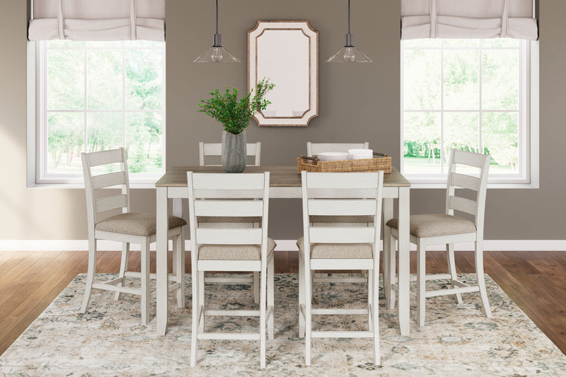 Skempton White Light Brown Counter Height Dining Table And Bar Stools (Set of 7)