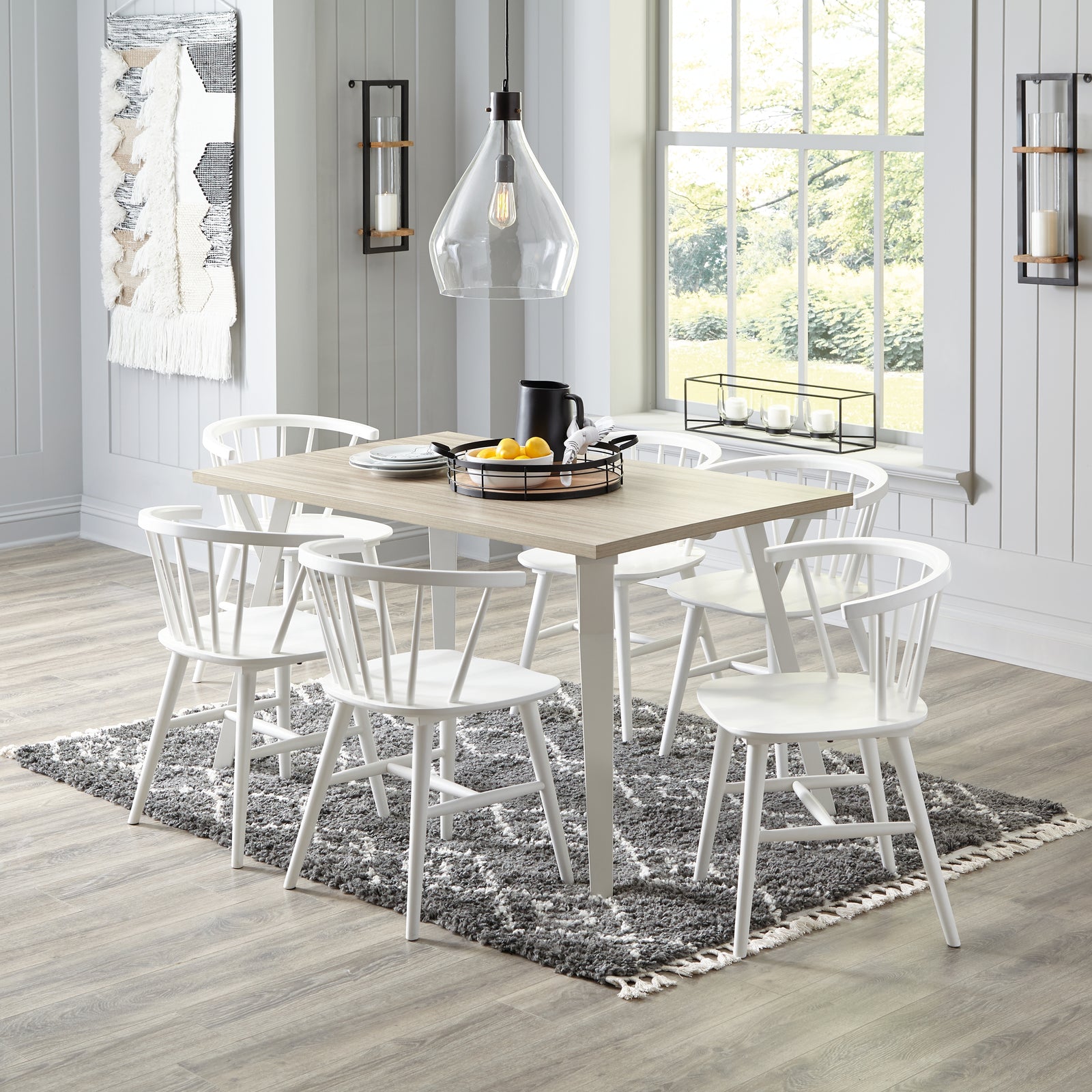 Grannen White Natural Rectangular Dining Room Set