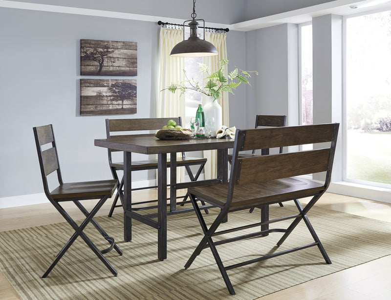 Kavara Medium Brown Counter Height Dining Table And 2 Barstools Benches