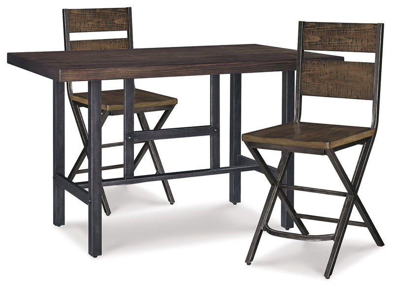 Kavara Medium Brown Counter Height Dining Table And 2 Barstools