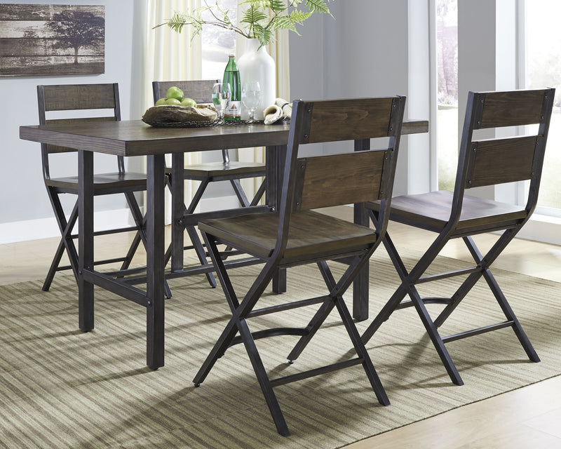 Kavara Medium Brown Counter Height Dining Table And 4 Barstools