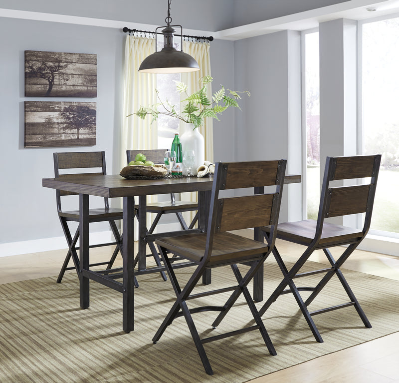 Kavara Medium Brown Counter Height Dining Table And 6 Barstools