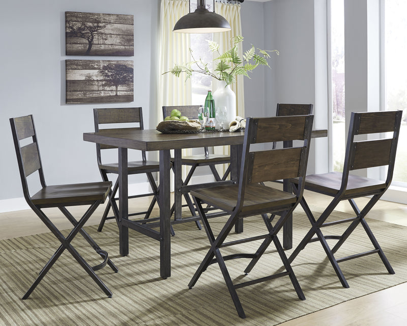 Kavara Medium Brown Counter Height Dining Table And 6 Barstools