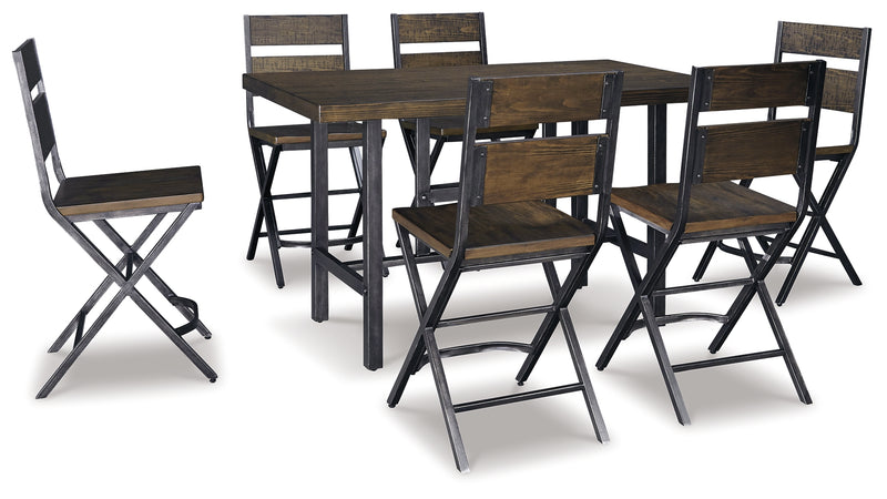 Kavara Medium Brown Counter Height Dining Table And 6 Barstools