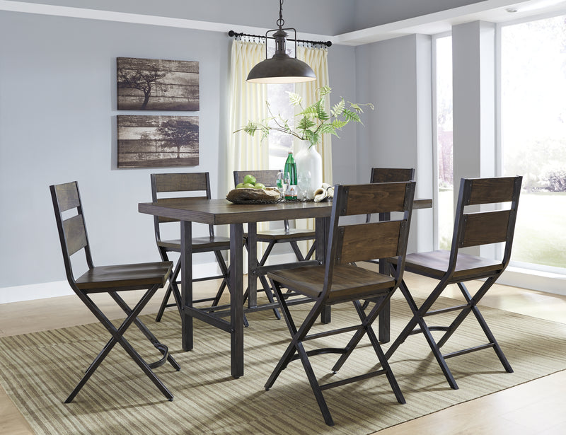 Kavara Medium Brown Counter Height Dining Table And 6 Barstools