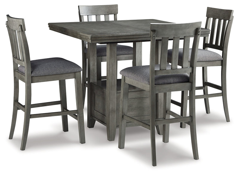 Hallanden Gray Counter Height Dining Table And 4 Barstools