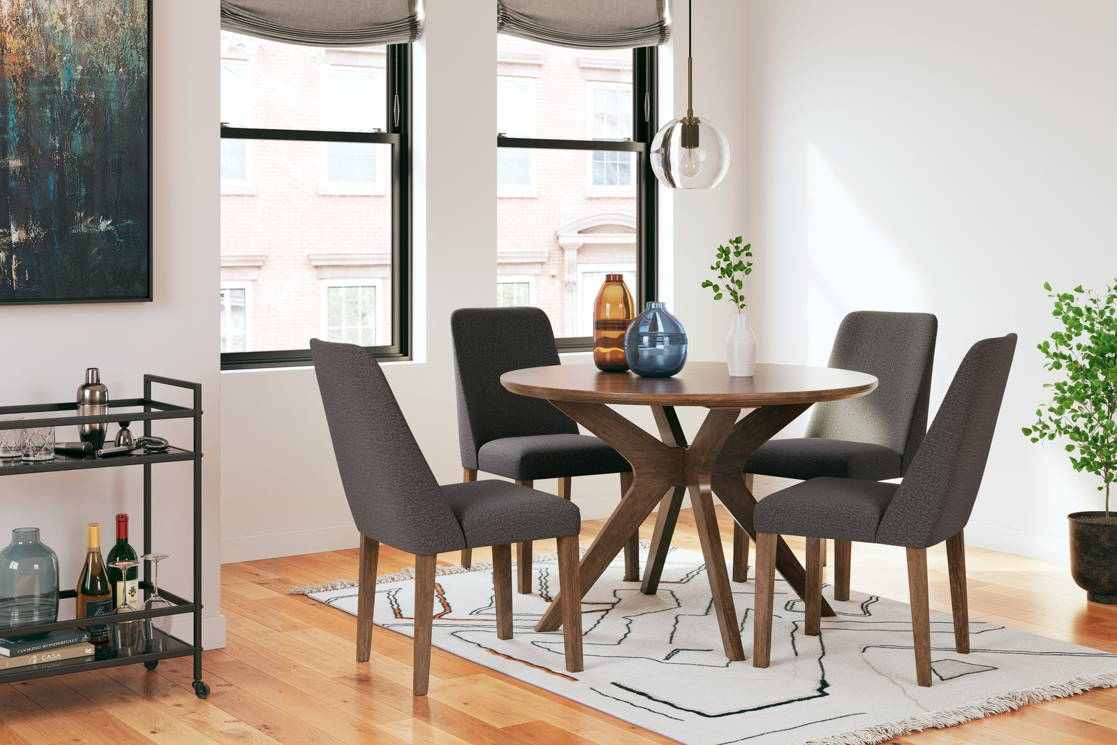 Lyncott Charcoal Brown Dining Table And 4 Chairs