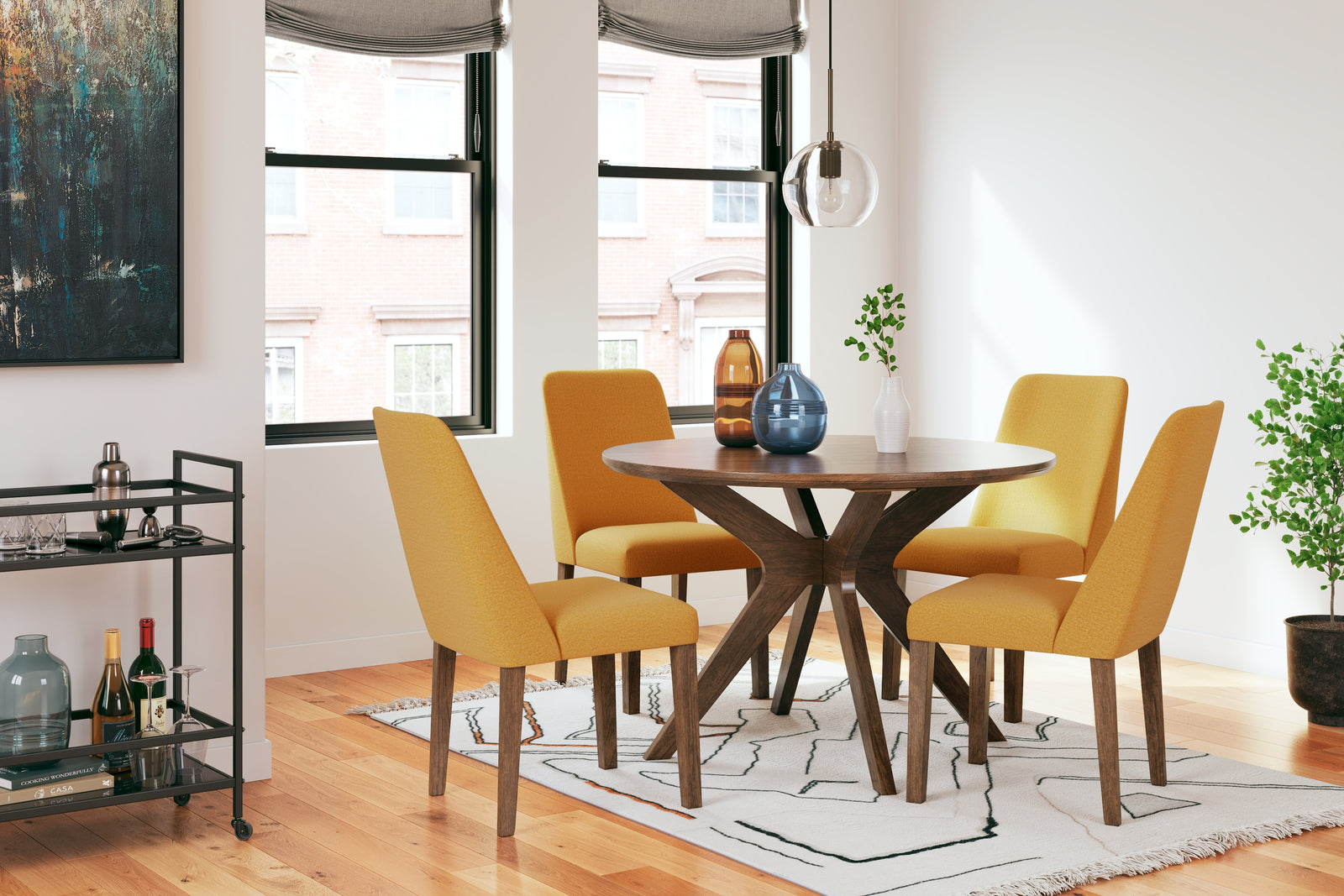 Lyncott Mustard Brown Dining Table And 4 Chairs