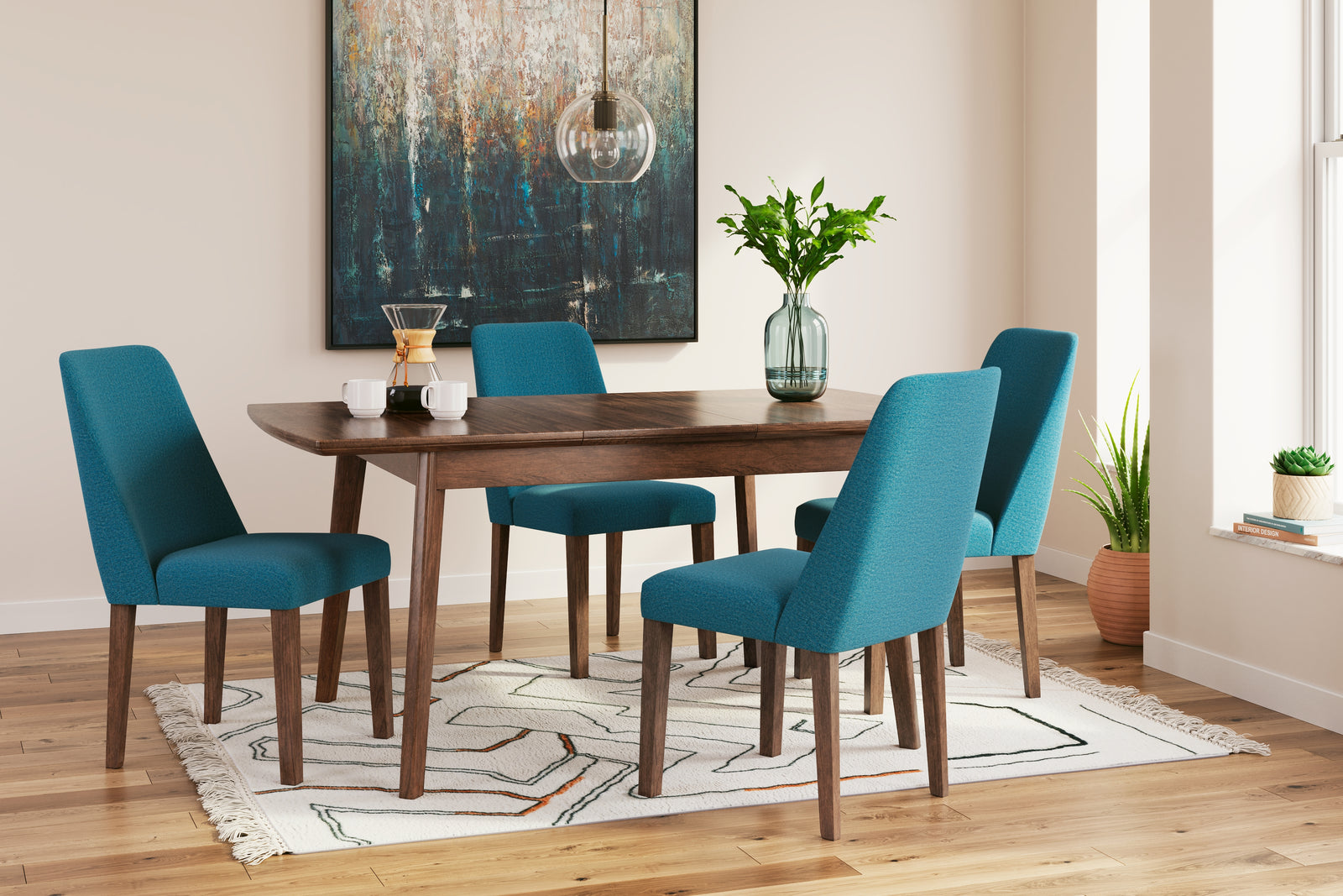 Lyncott Blue/brown Dining Table And 4 Chairs PKG015484 - D615-35 | D615-03 | D615-03