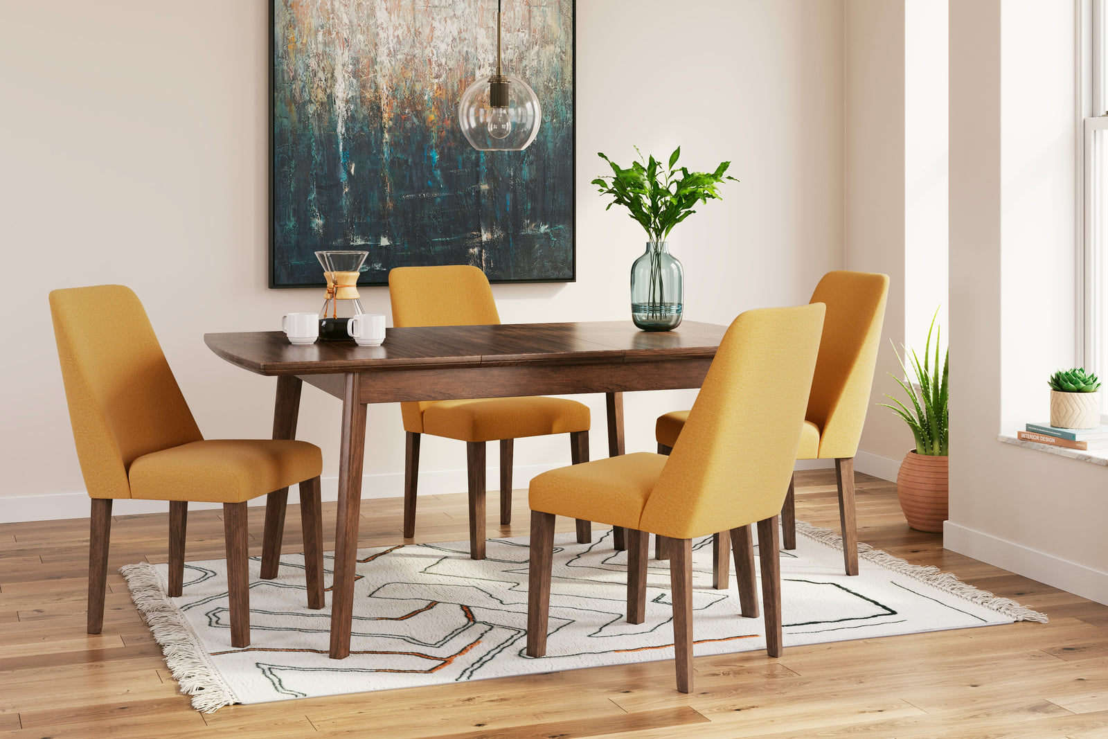 Lyncott Mustard/brown Dining Table And 4 Chairs