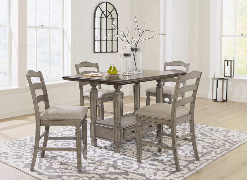 Lodenbay Antique Gray Counter Height Dining Table And 4 Barstools With Storage